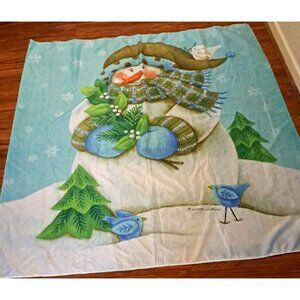 Snowman Fabric Shower Curtain Bluebirds Diane Arthur Folk Cottage Country